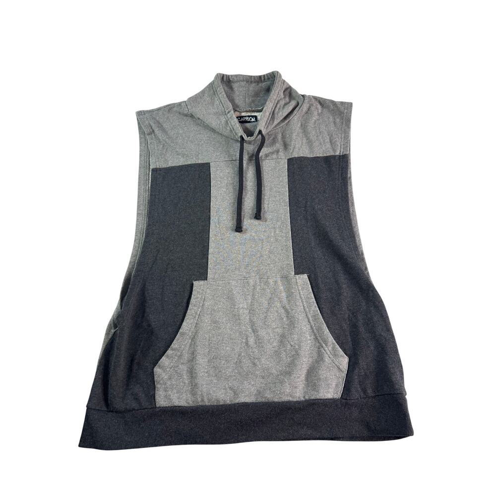 Carbon Mens XL Sleeveless Hoodie Gray Colorblock Cowl Neck Oversized Streetwear